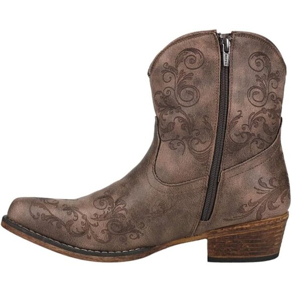 Roper Women’s Short Stuff Boot –7” Zipper Brown Faux leather upper Women Booties - Picture 3 of 5